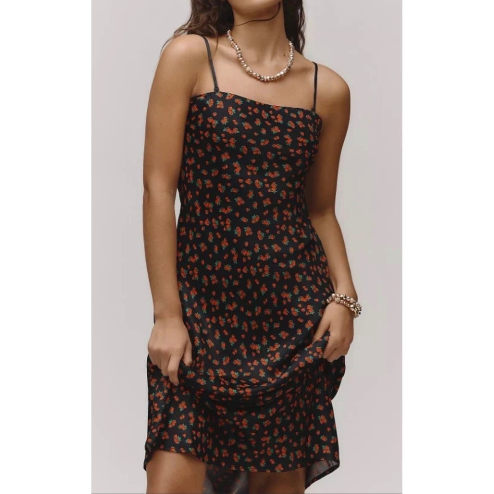 Anthropologie‎ Tilda Strawberry Print Satin Strapless Maxi Slip Dress NEW